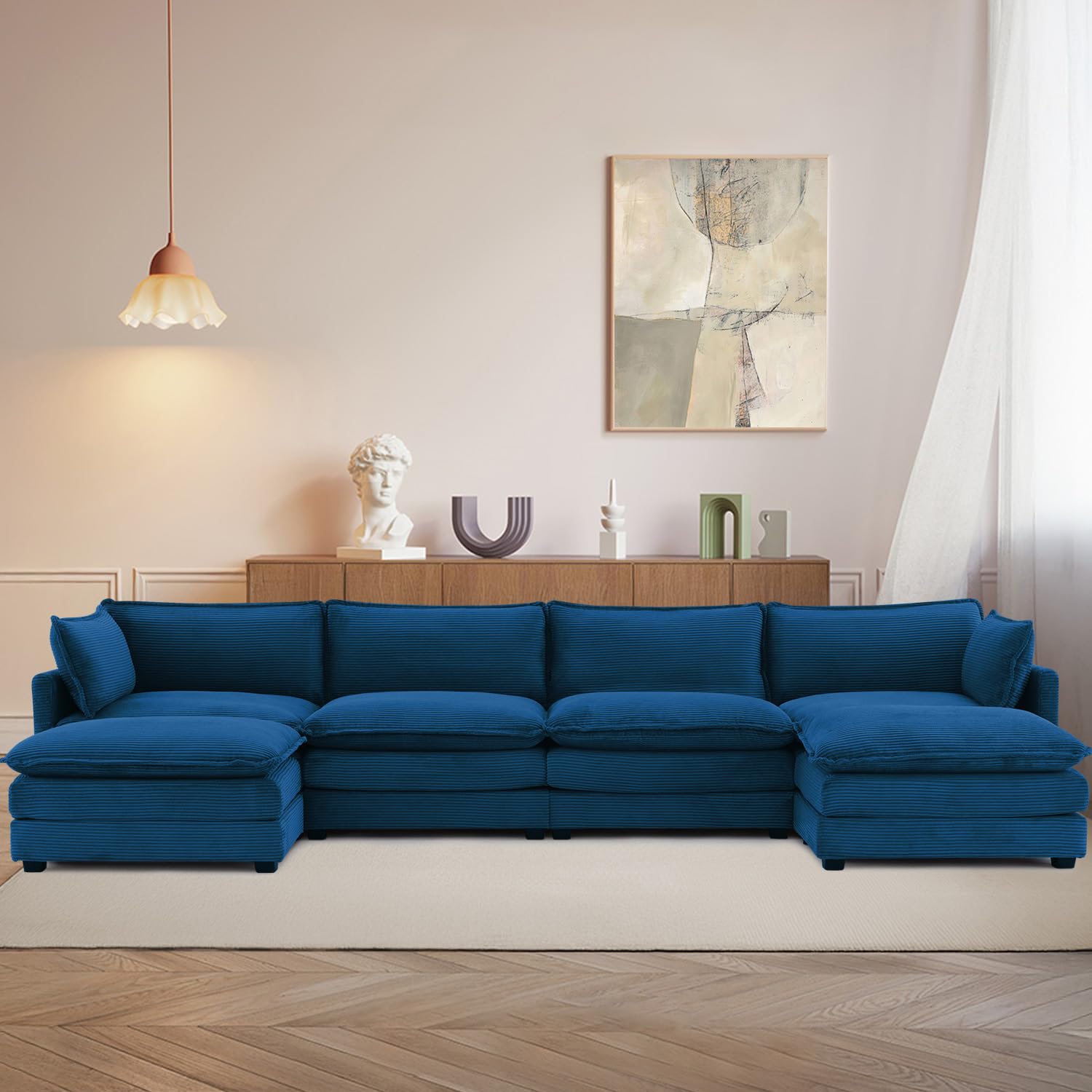 148 Sectional Modular Cloud Couch Oversized U Shaped 4 Seat Sofa with 2 Movable Ottomans 2 Throw Pillows