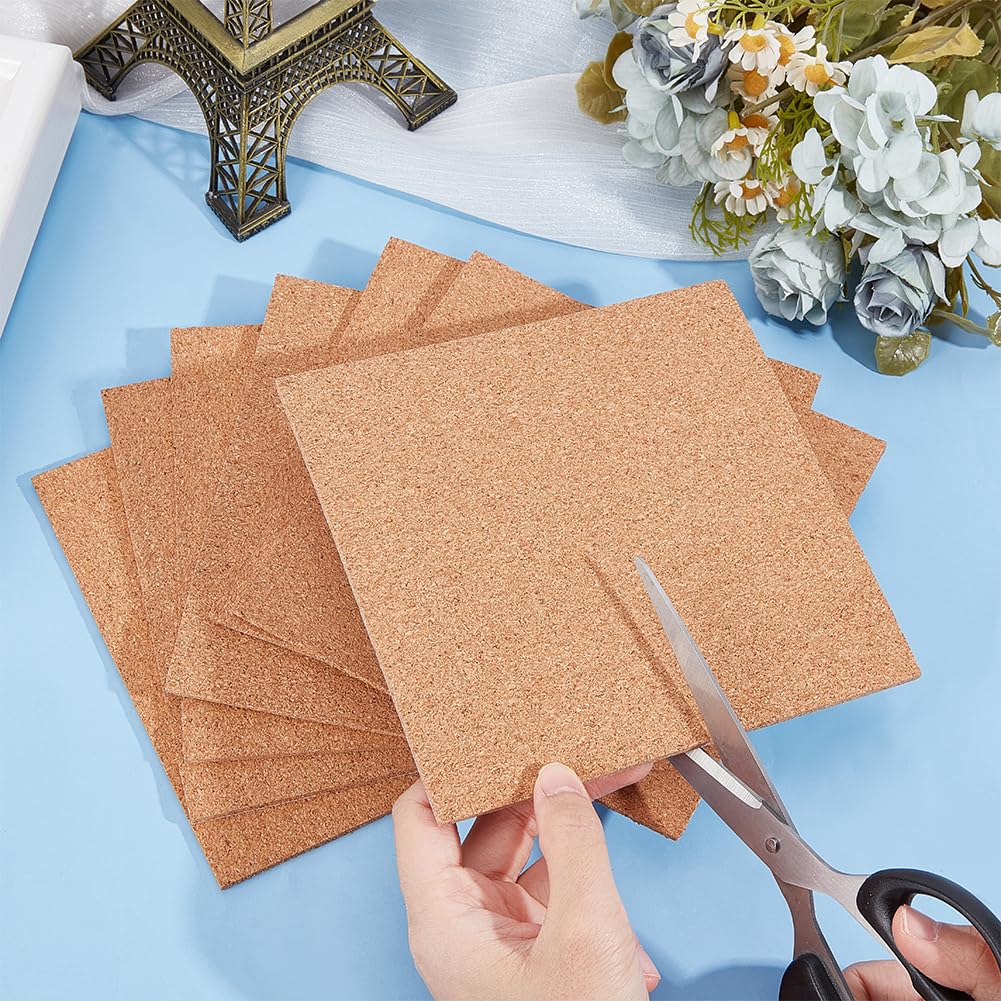 BENECREAT 20 Fogli Sughero Autoadesivi 15x15 cm 3 mm Bacheca Tappetino Sottobicchiere Decorazione