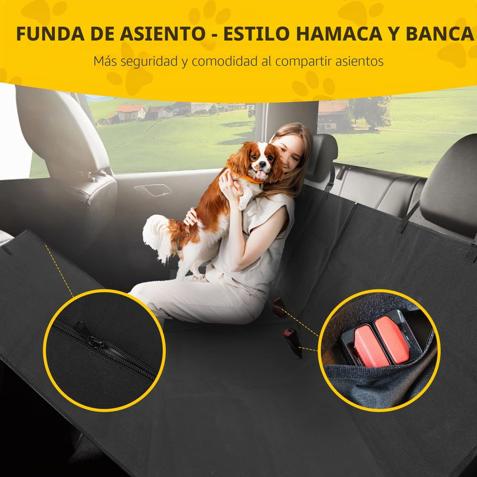 Nobleza Funda Coche Perro Impermeable, Protector de Asiento Trasero con Cremallera Central (Se Divide en 2), Resistente y Antideslizante, Universal para SUV y Viaje, 147 x145 cm - Negro