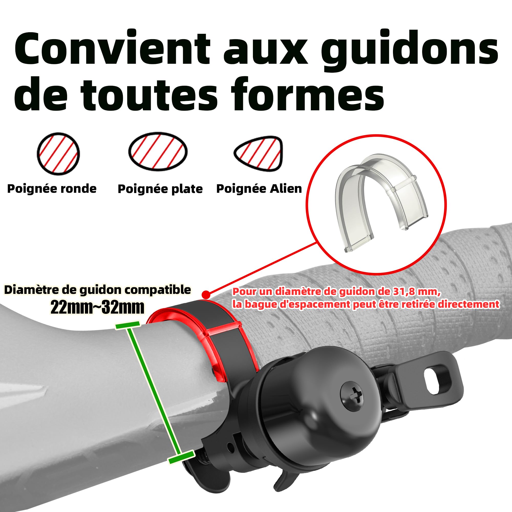 Sonnette Vélo Puissante 100 DB Rotation 360° Compatible Guidons 22-32 mm Route Gravel
