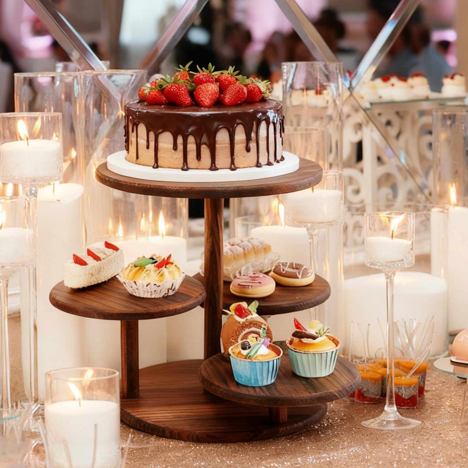 Supporto per torte e cupcake a 4 ripiani, in legno, per dolci, dolci, ciambelle, per matrimoni, compleanni, feste a tema, decorazioni natalizie