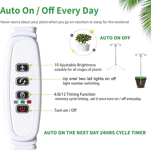 Miniatura 3 de TAURUSY Luces de cultivo para plantas de interior de espectro completo con soporte de trípode desmontable, luz regulable para plantas de interior