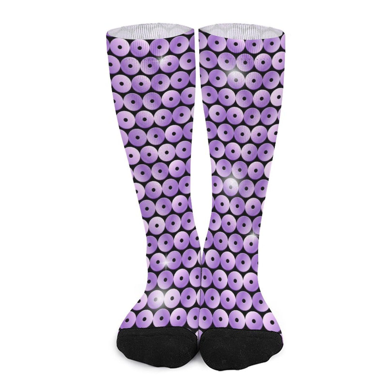 Womens Dress Socks Sequin Purple Crew Socks Mid Calf Socks Athletic Running Socks For Men