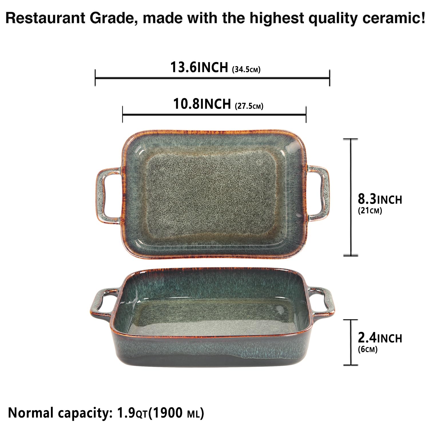 LIUYWYHCF Porcelain Casserole Dishes - Baking Dish for Oven, 1.9 QT Ceramic Lasagna Pans, Oven Safe Bakeware for Kitchen Cooking, Cake, Banquet and Dinner, Rectangular 1 pieces 13.6 Inch