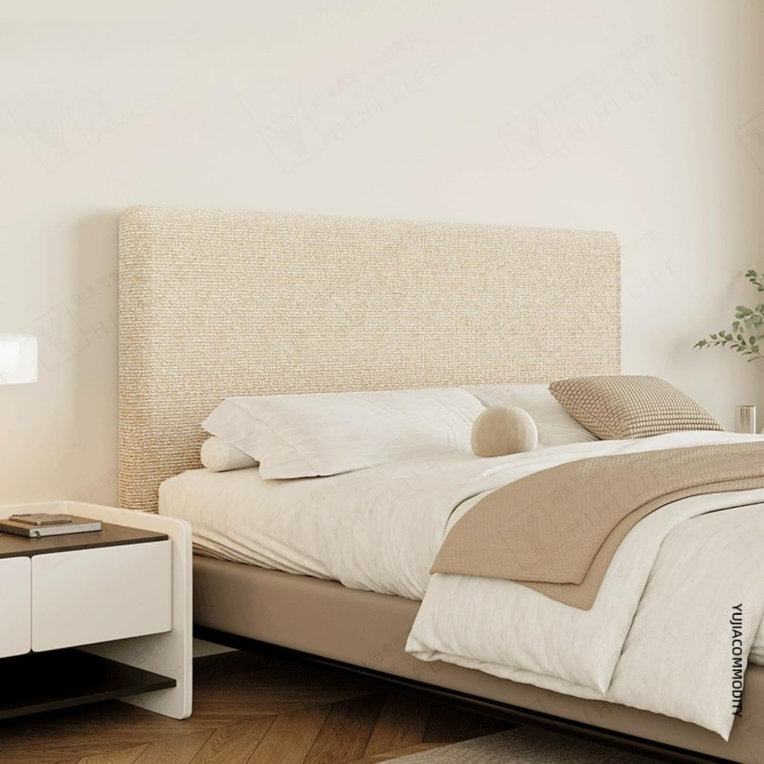 Fundas Elásticas De Lino para Cabeceros De Cama Matrimoniales, Queen Y King Size - Funda Protectora Gruesa, Antideslizante Y A Prueba De Polvo. Khaki Queen:140-160cm/56-63''