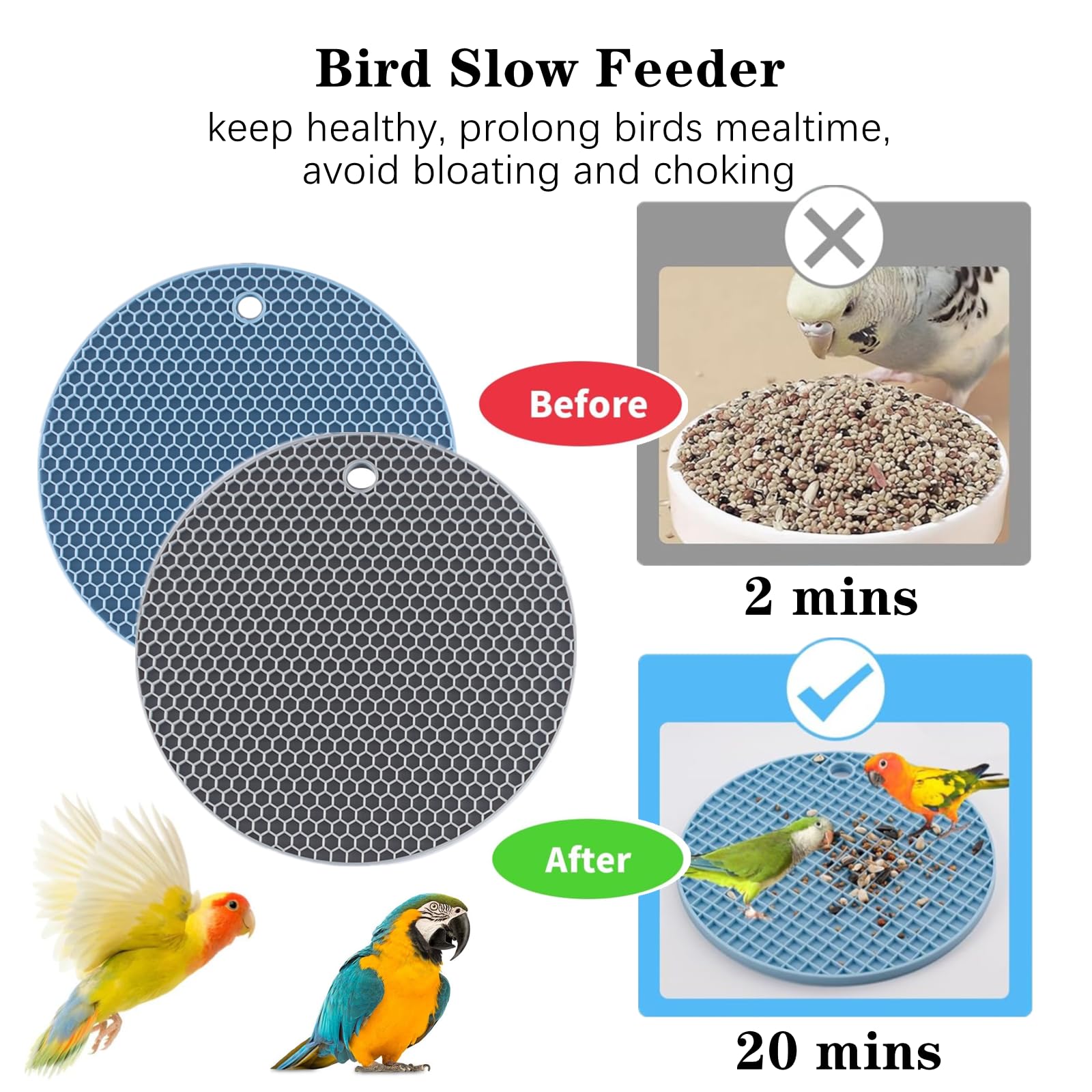 Bird Foraging Toys Puzzle,2 PCS Parrot Foraging Toys Soft Bird Foraging Mat Silicone Bird Slow Feeder Mats Parrot Cage Accessories Foraging Toys for Birds,Parakeet, Cockatiel, African Grey, Conure - image 3