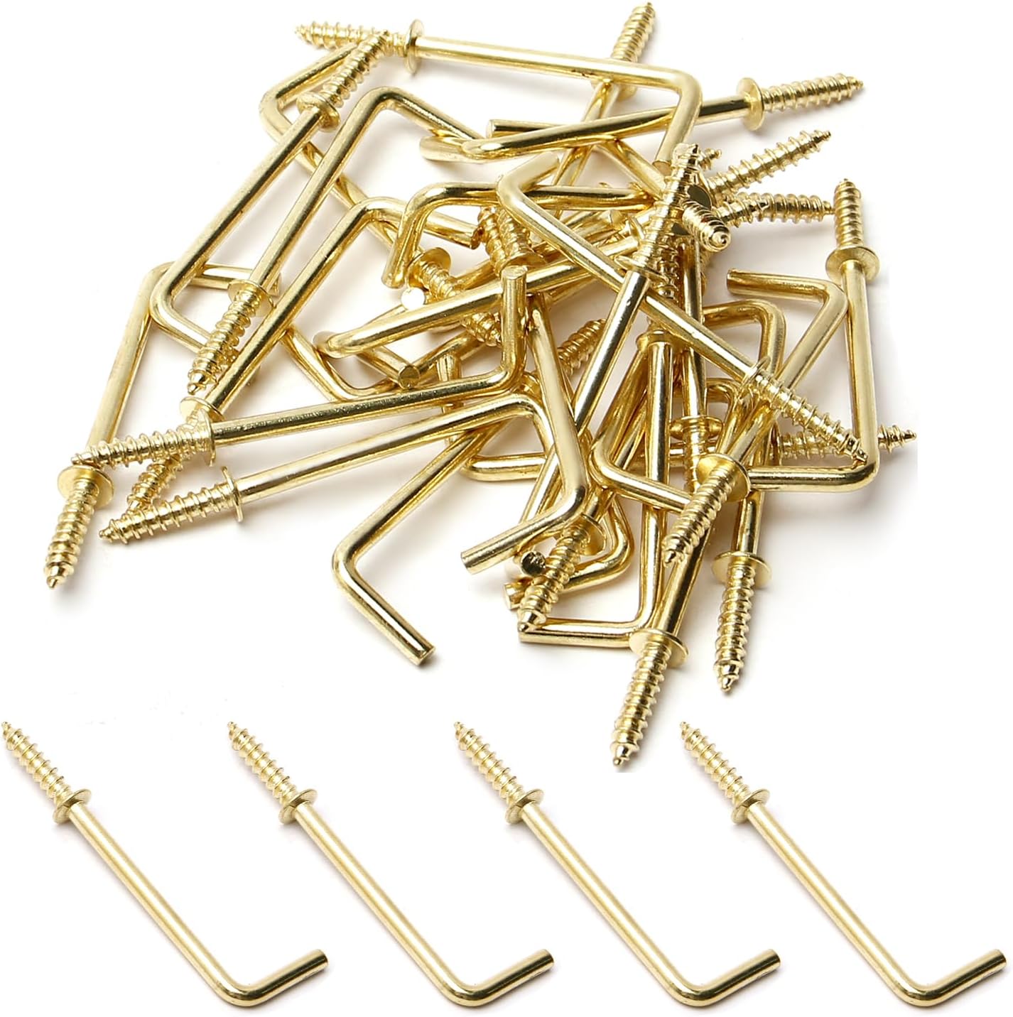MroMax 2" 30Pcs Gold Screw in Hooks L Shape Hooks Carbon Steel 1 Shape Right Angle