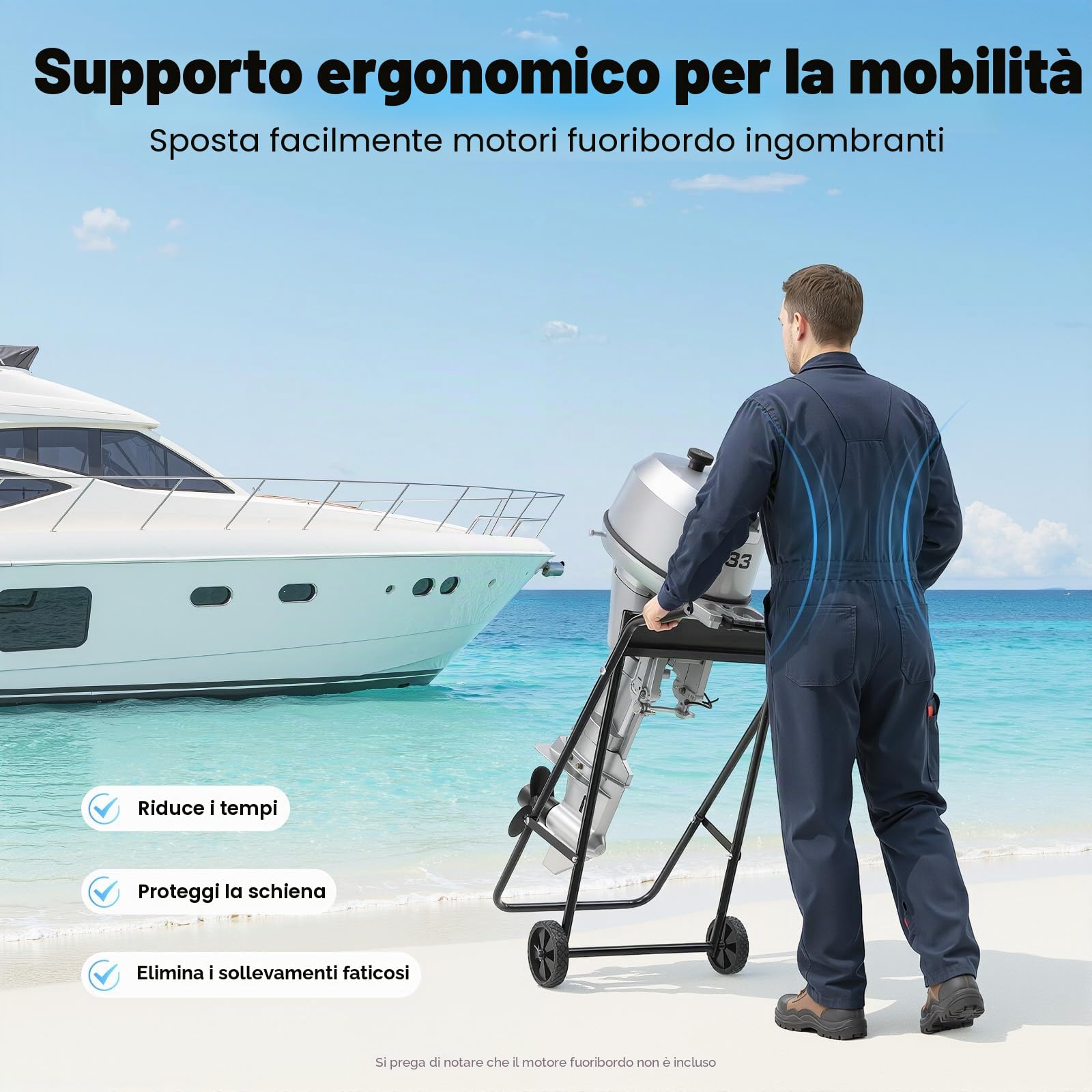 Carrello per il trasporto fuoribordo da barca, carrello pieghevole, motore fuoribordo da 70 kg, per l'uso in officine su banchine e barche da trasporto, ecc