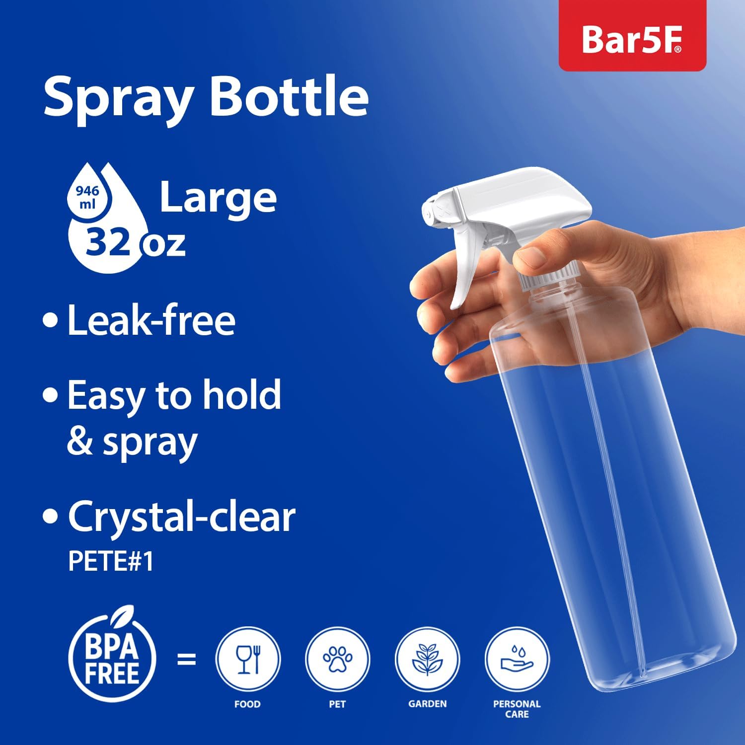 Bar5F Plastic Spray Bottles with Mixor Trigger, 32 oz, Pack of 3 photo 2