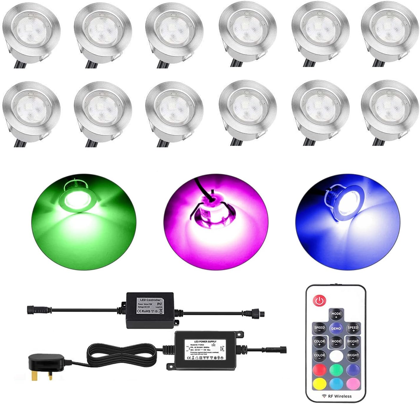 CISLAN Waterproof Plinth Deck Lights RGB MultiColor 12 Pack IP67