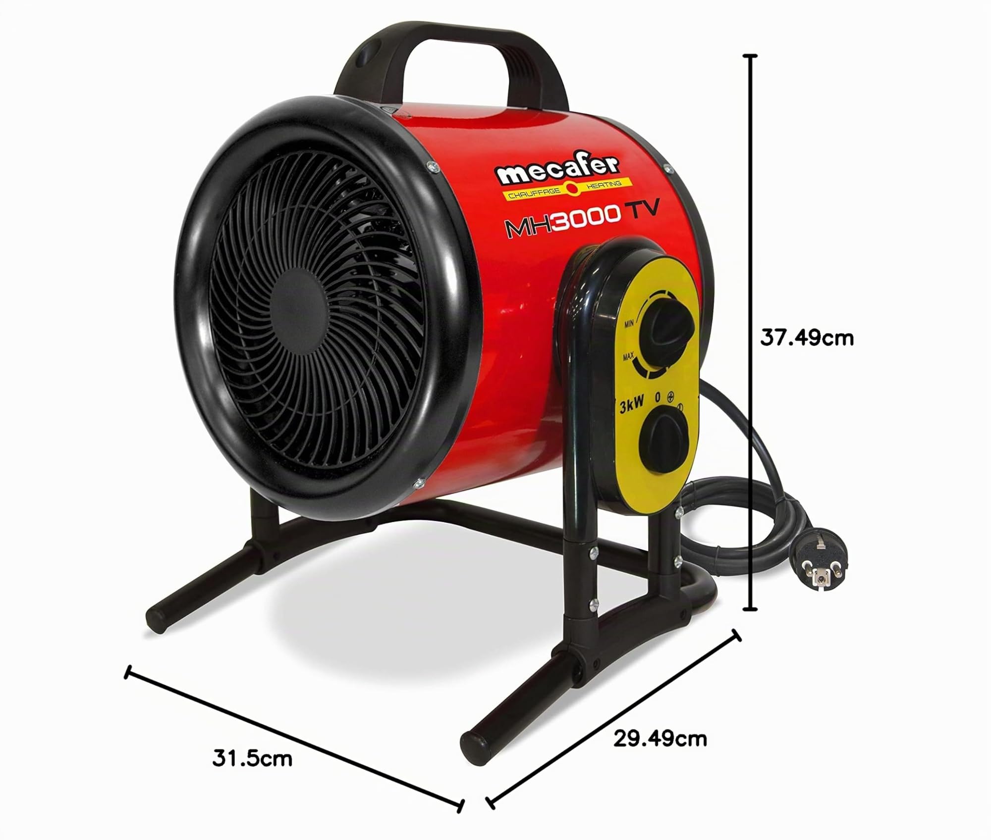 Mecafer mh3000vt - Riscaldamento officina, 3000 W, Turbo massimo 40 m²