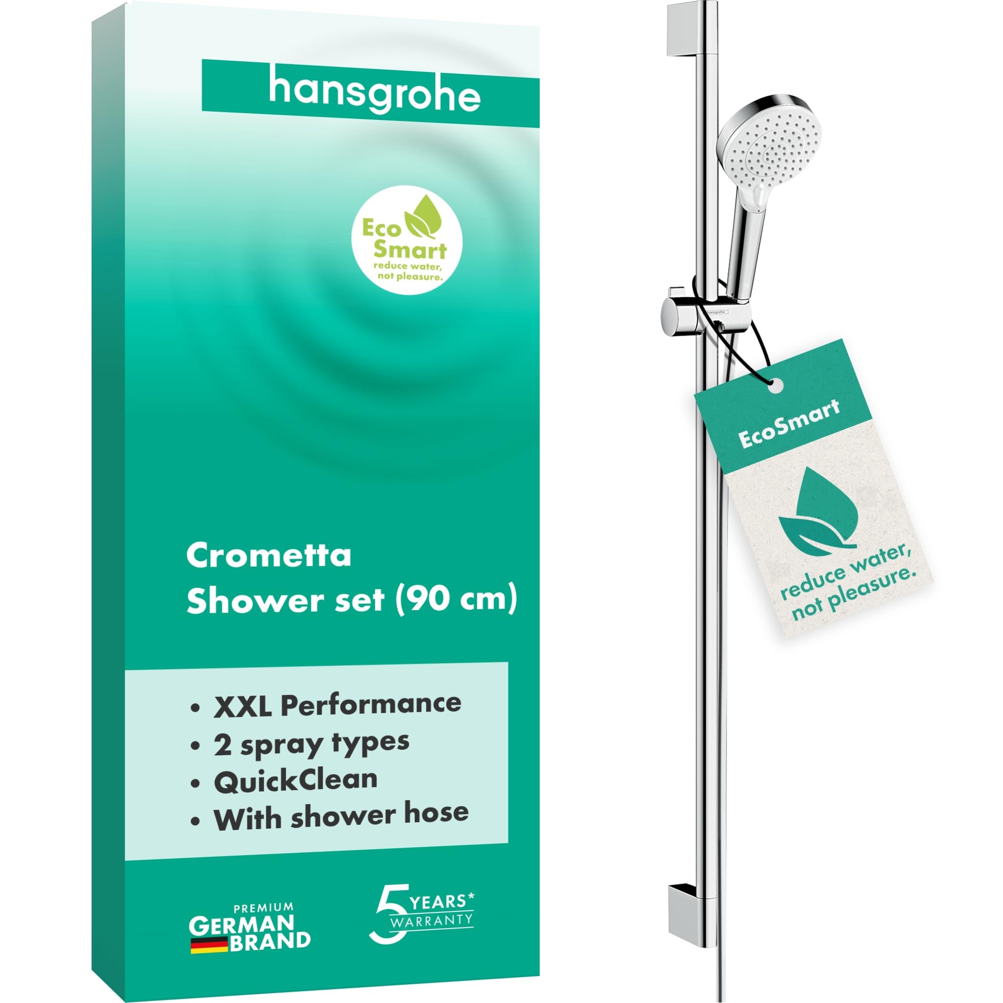 Hansgrohe White Crometta Shower Handset 100 Vario Ecosmart With Shower Rail 90 Cm /Chrome 26538400