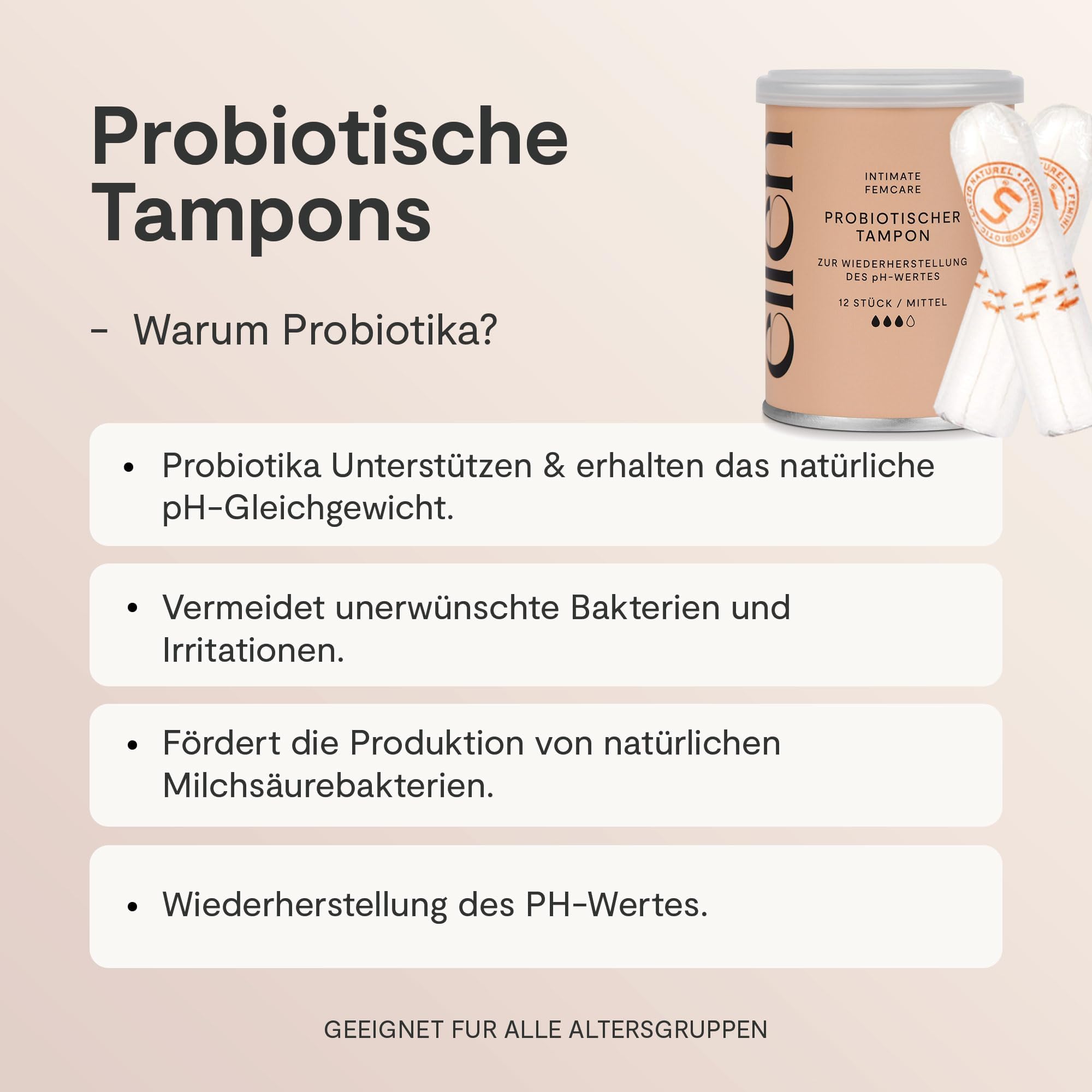 Tampony probiotyczne Normal, 22 sztuki – ellen® tampony wzbogacone probiotykami – delikatna pielęgnacja dla zdrowia pochwy, opakowanie ekonomiczne