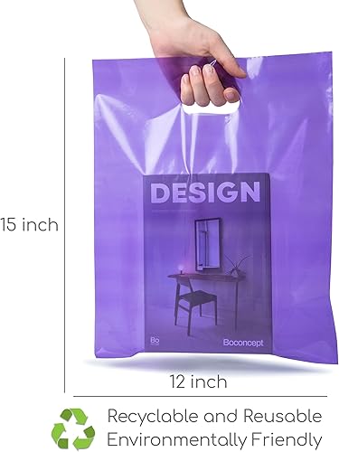 Miniatura 5 de 100 bolsas moradas de 2 mil, 12 x 15 pulgadas, bolsas de plástico moradas, bolsas de plástico gruesas y brillantes, bolsas de compras para pequeñas