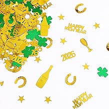 Confetti Confetti New Year's Eve Decoration 2026 Clover Confetti Table Decoration Horseshoe Metallic Stars 15 g Good Luck Lucky Charm Small Gold Green Glitter New Year's Eve Decoration New Year Party Decoration