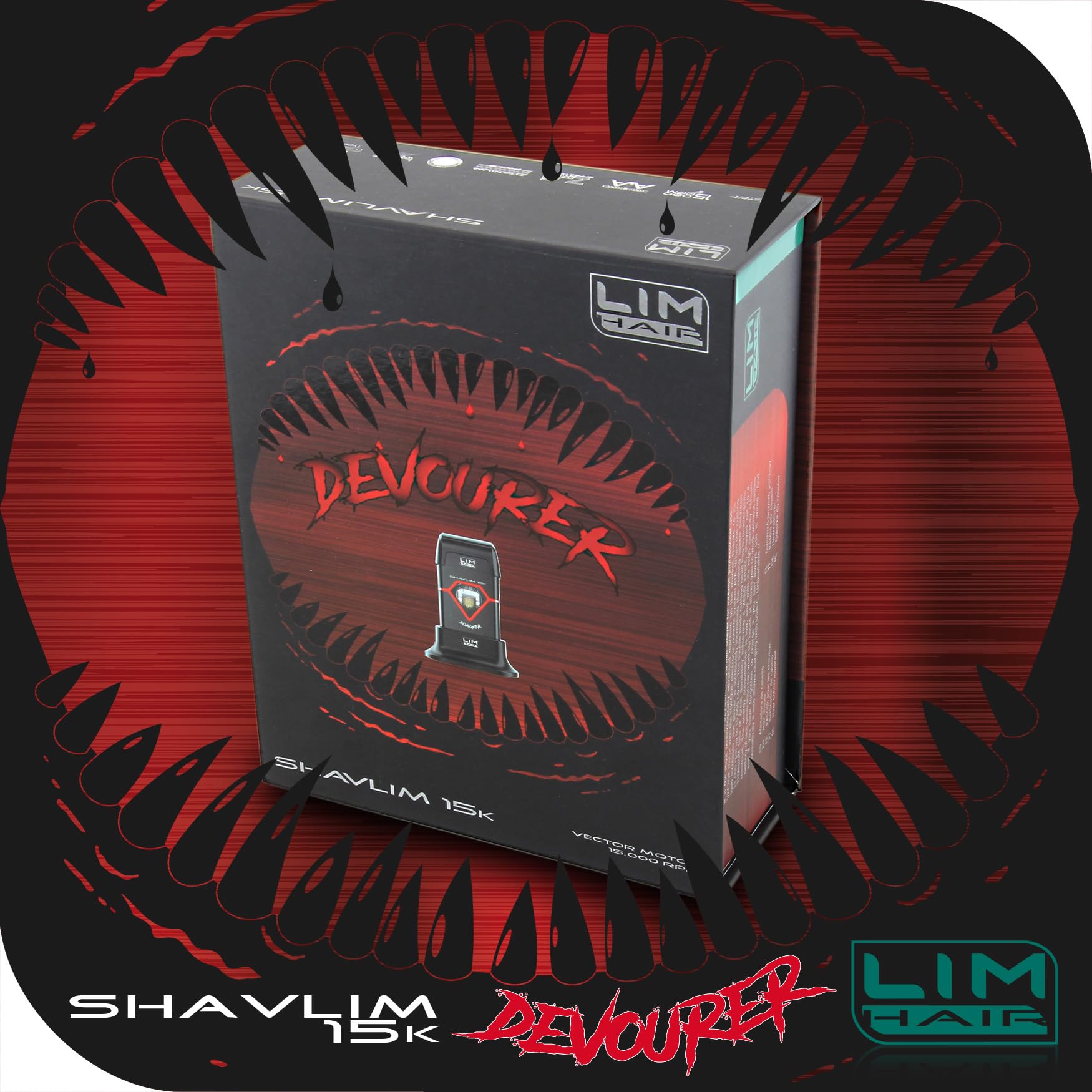 Afeitadora profesional LIM HAIR SHAVLIM 15k DEVOURER para profesionales cualificados. Motor VECTOR 15.000 rpm, Doble cuchilla Titanio hipoalergénico, ZERO Effect, Batería Litio, Sistema control par