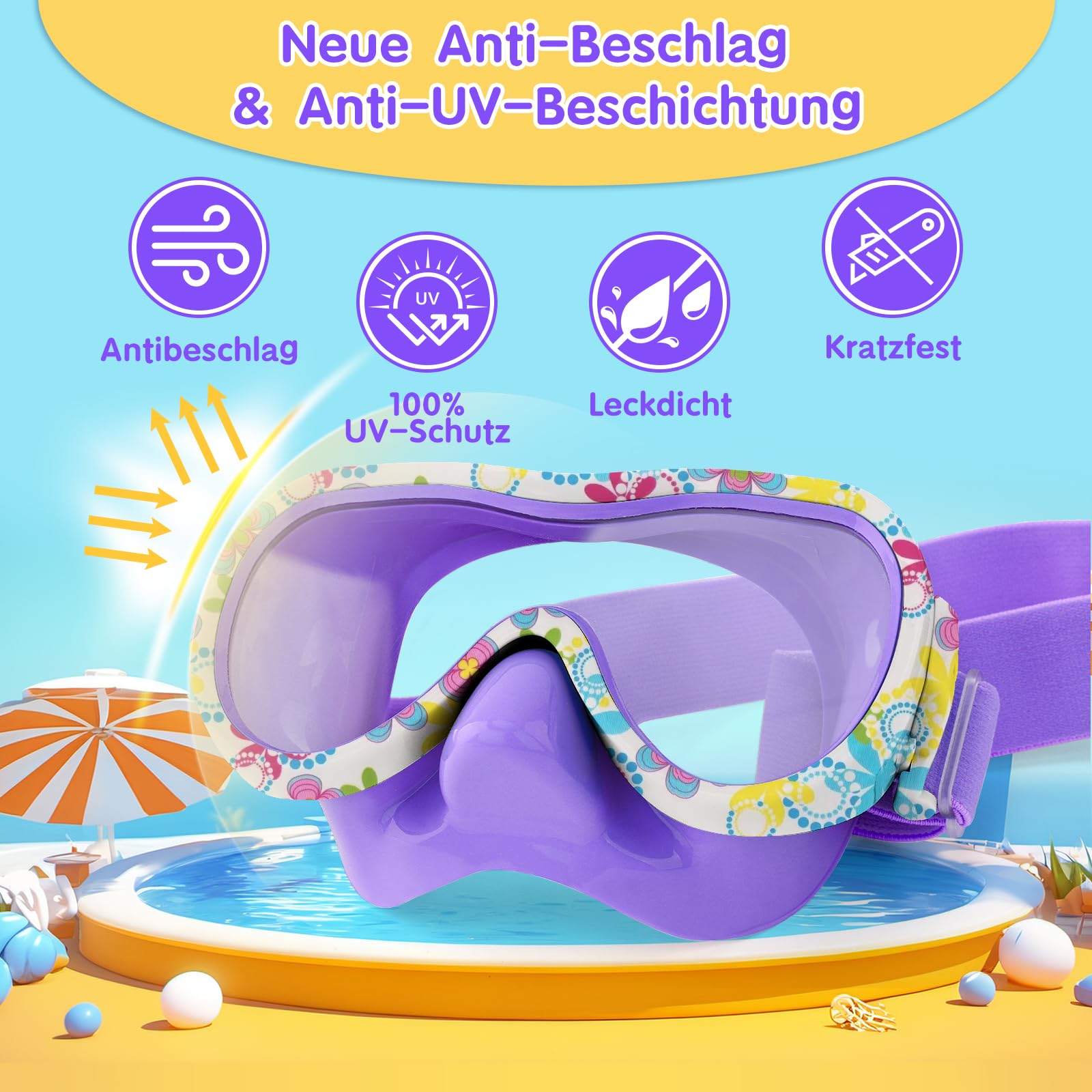 iGym Taucherbrille Kinder mit Stoffband,Schwimmbrille Kinder mit Nasenabdeckung für Jungen Mädchen,Anti-Fog UV-Schutz Taucherbrille Kinder 4-16 jahre,Verstellbare Silikon Schwimmbrille für Kinder