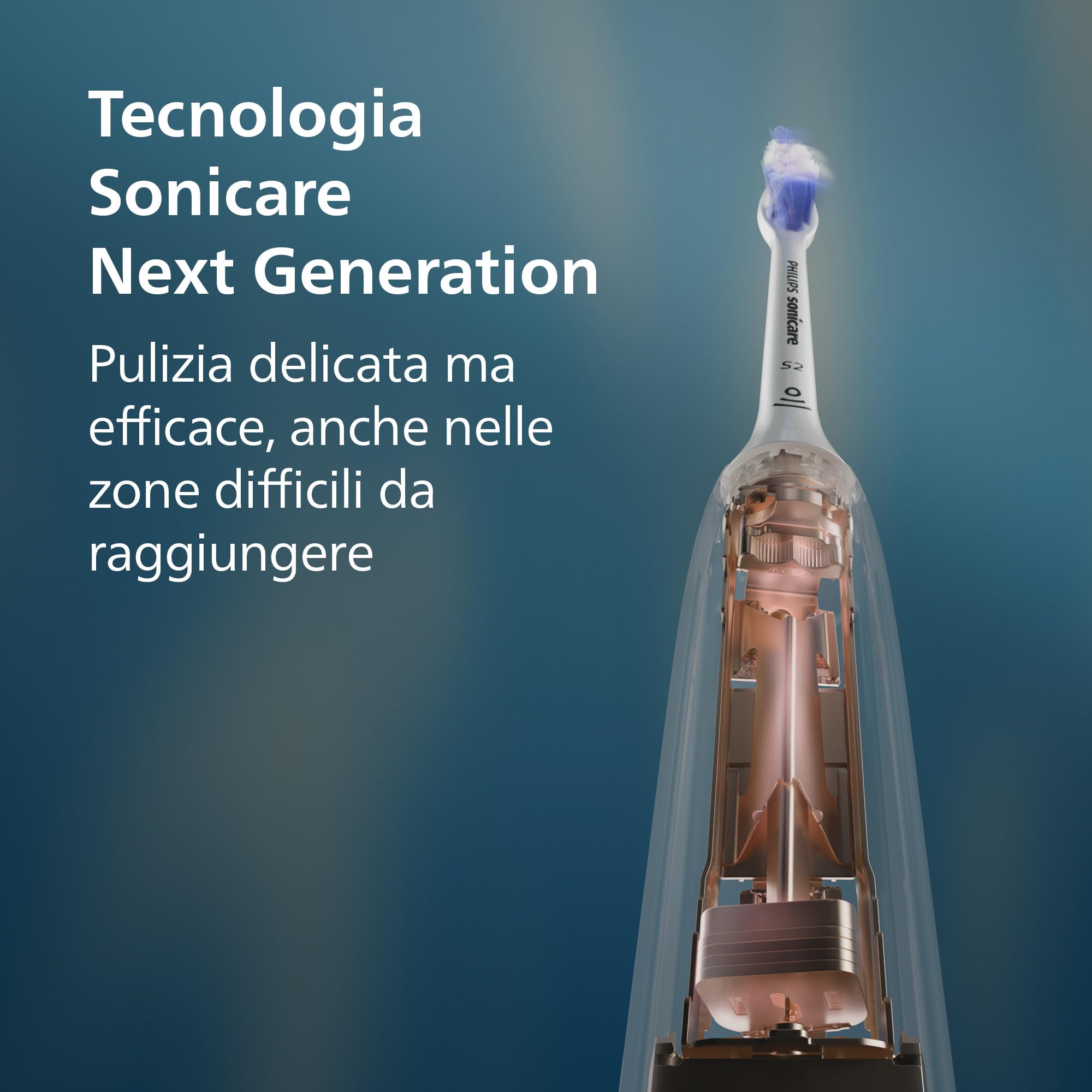 Spazzolino elettrico Philips Sonicare serie 6100 - tecnologia Next Generation Sonicare, sensore di pressione, 6 impostazioni, SmarTimer, BrushPacer, autonomia 21 giorni, custodia, blu navy, HX7403/07