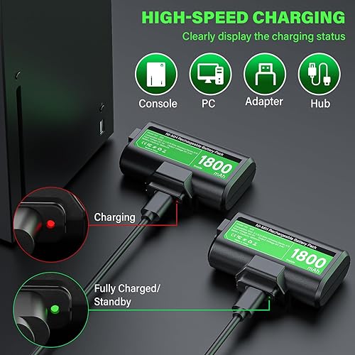 Miniatura 4 de Paquete de baterías recargables para controlador Xbox 2x4800mWh, paquete de baterías para Xbox Series SXXbox One SOne XOne Elite Kit de carga remota