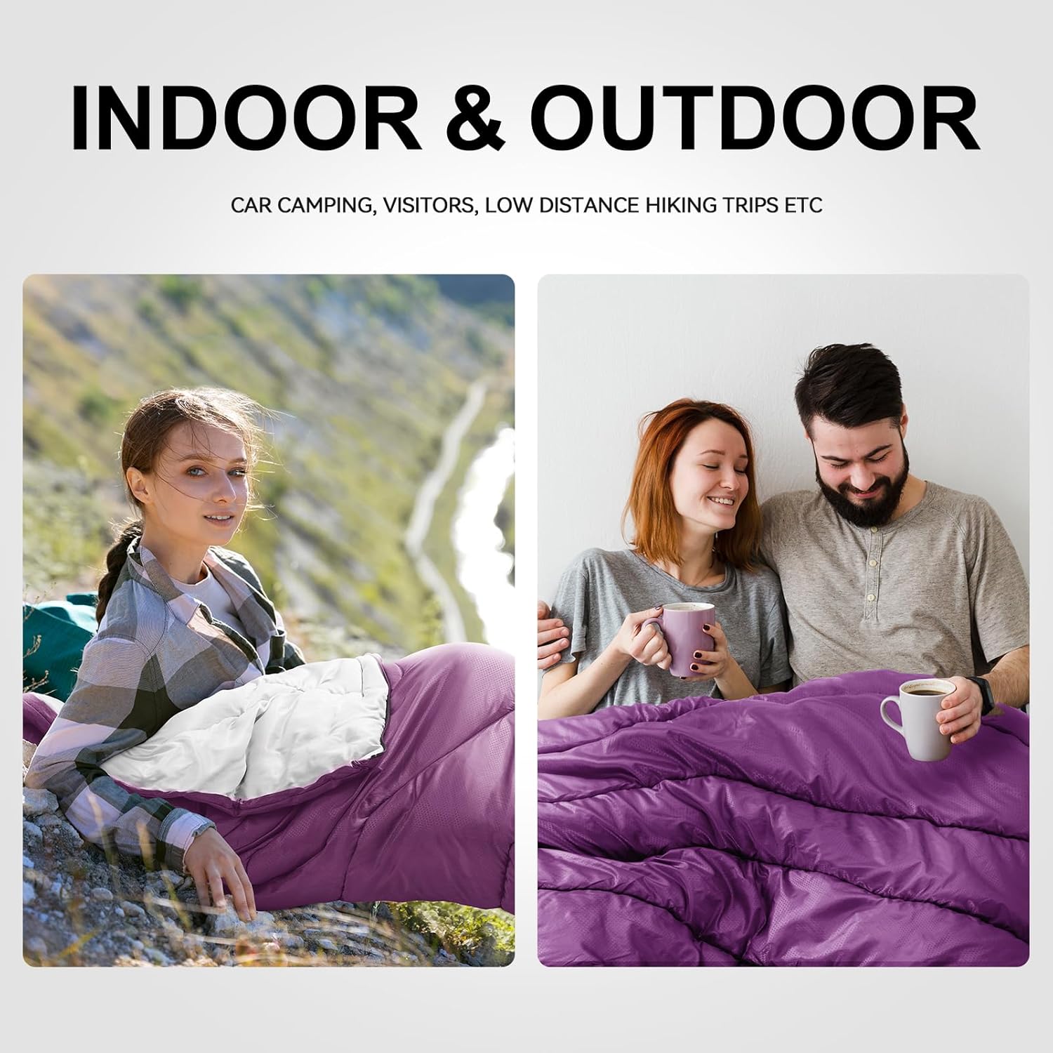 2 Person Sleeping Bags for Adults Cold Weather,Lightweight Sleeping Bag for Tall Kids Girls Boys with Compression Sack,Camping Essentials Gear, Hiking,Travel, Outdoor & Indoor