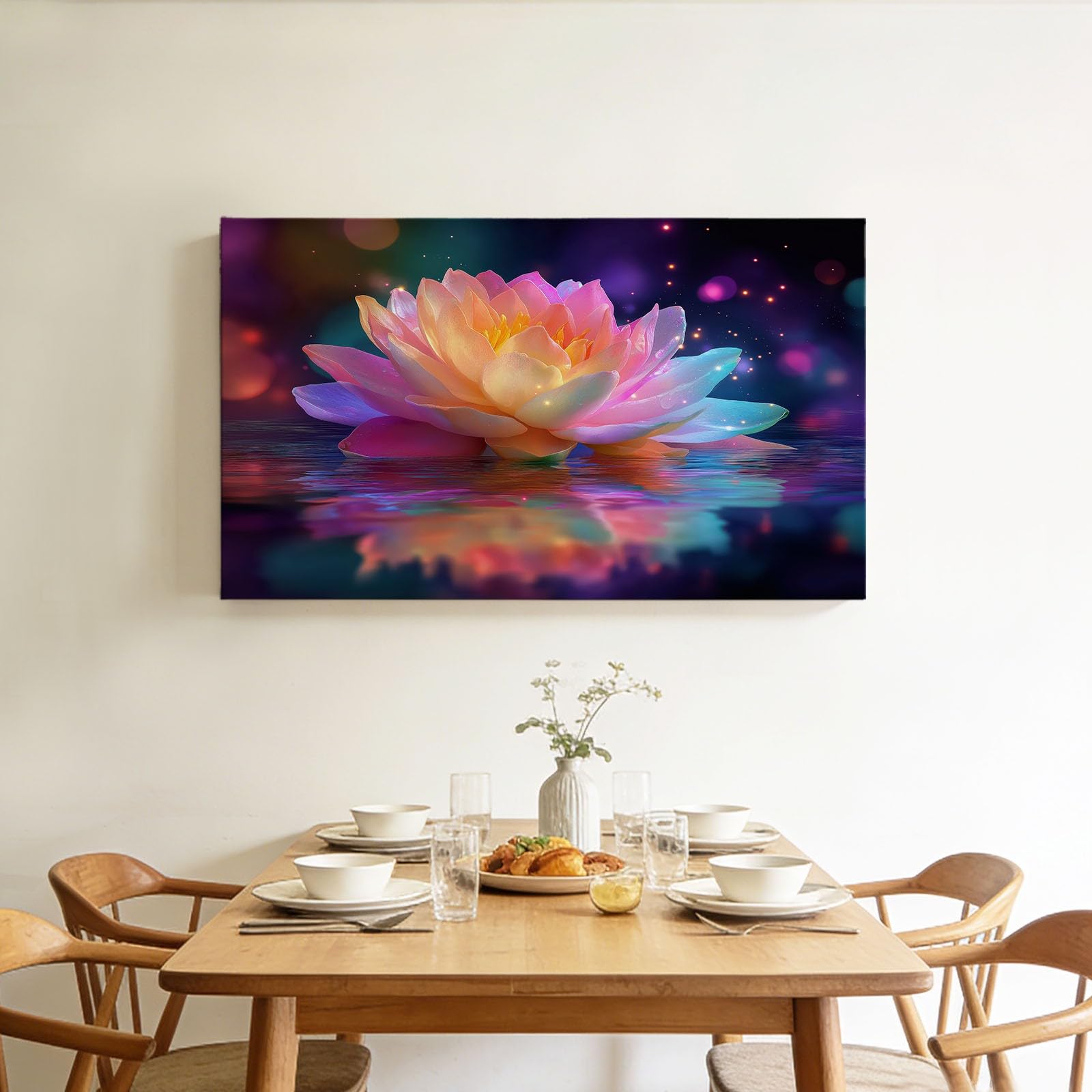 Generisch Abstrakt Bunt Floral Streifen Modernes Leinwandbild 140L x 70B cm mit Rahmen, Verträumt XXL Wanddeko für Wohnzimmer Geschenk Idee Einzug - Hochwertiger Kunstdruck auf Holzrahmen