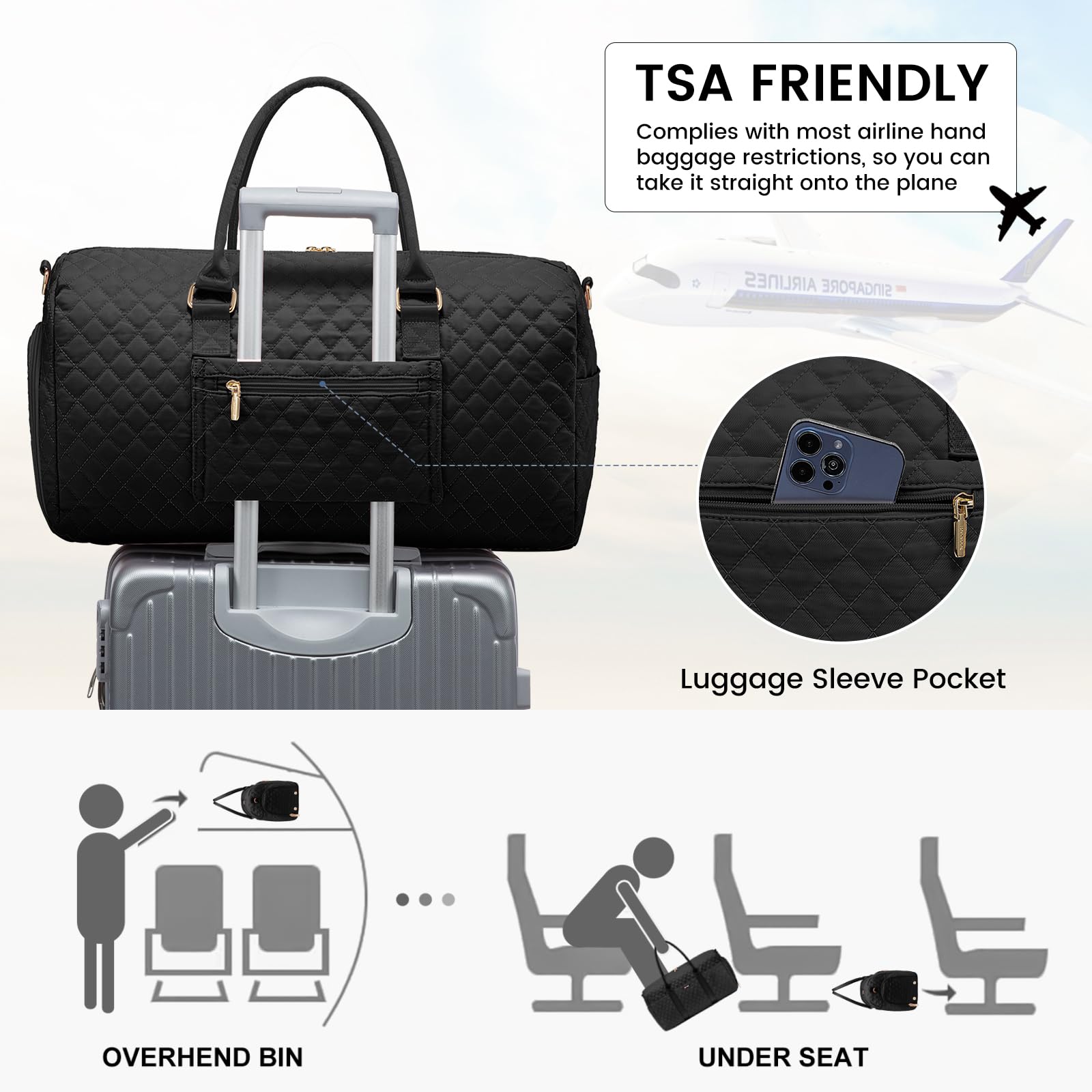 Bolsa de viaje con compartimento para zapatos, bolsas de fin de semana para mujeres con bolsa de aseo personal, bolsa de lona para gimnasio con bolsillo húmedo, bolsas de hospital para 5