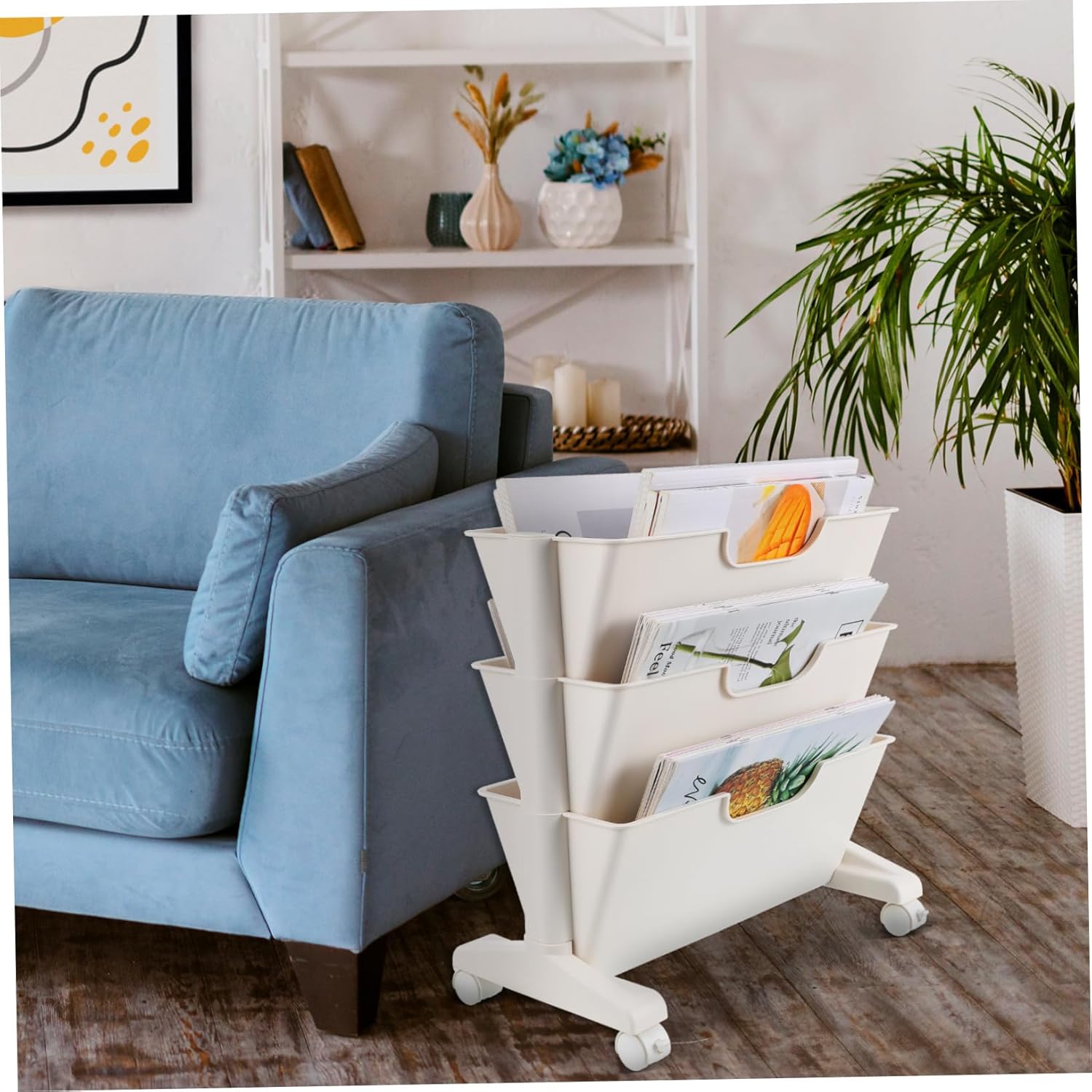 Alipis Triple Mobile Bookshelf Lockable Wheels Classroom Book Cart Rolling Storage Cart for Office