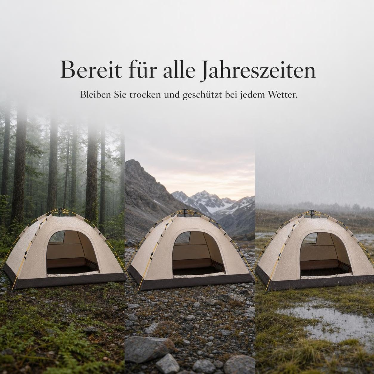 Campingzelt Wasserdicht Schnell, Oxford-Gewebe | Fenster - Fiberglasgestänge, 1000-1500mm Wassersäule | für, Silberbeschichtung Sandgold, Zwei Türen Zwei Fenster, Einzelzelt, 2-3 Personen