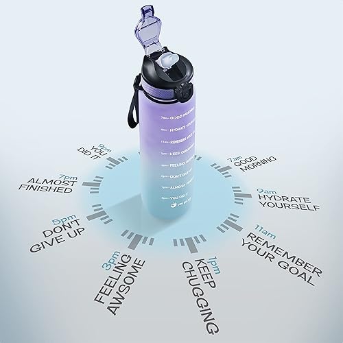 Miniatura 4 de Botella de agua motivacional con marcador de tiempo, botella de agua de 32 onzas, botella de agua deportiva con boquilla, logra una hidratación