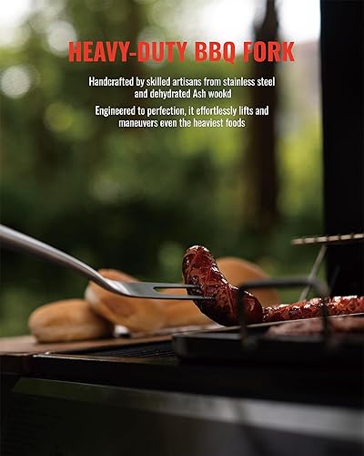 Miniatura 7 de Juego de herramientas de barbacoa de madera de fresno tratada térmicamente  Espátula, tenedor y pinzas de acero inoxidable extra gruesas, accesorios