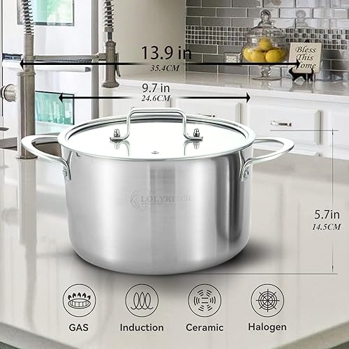 Miniatura 13 de LOLYKITCH Olla híbrida de acero inoxidable antiadherente de 5 cuartos de galón con tapa, olla de inducción, apta para lavavajillas y horno