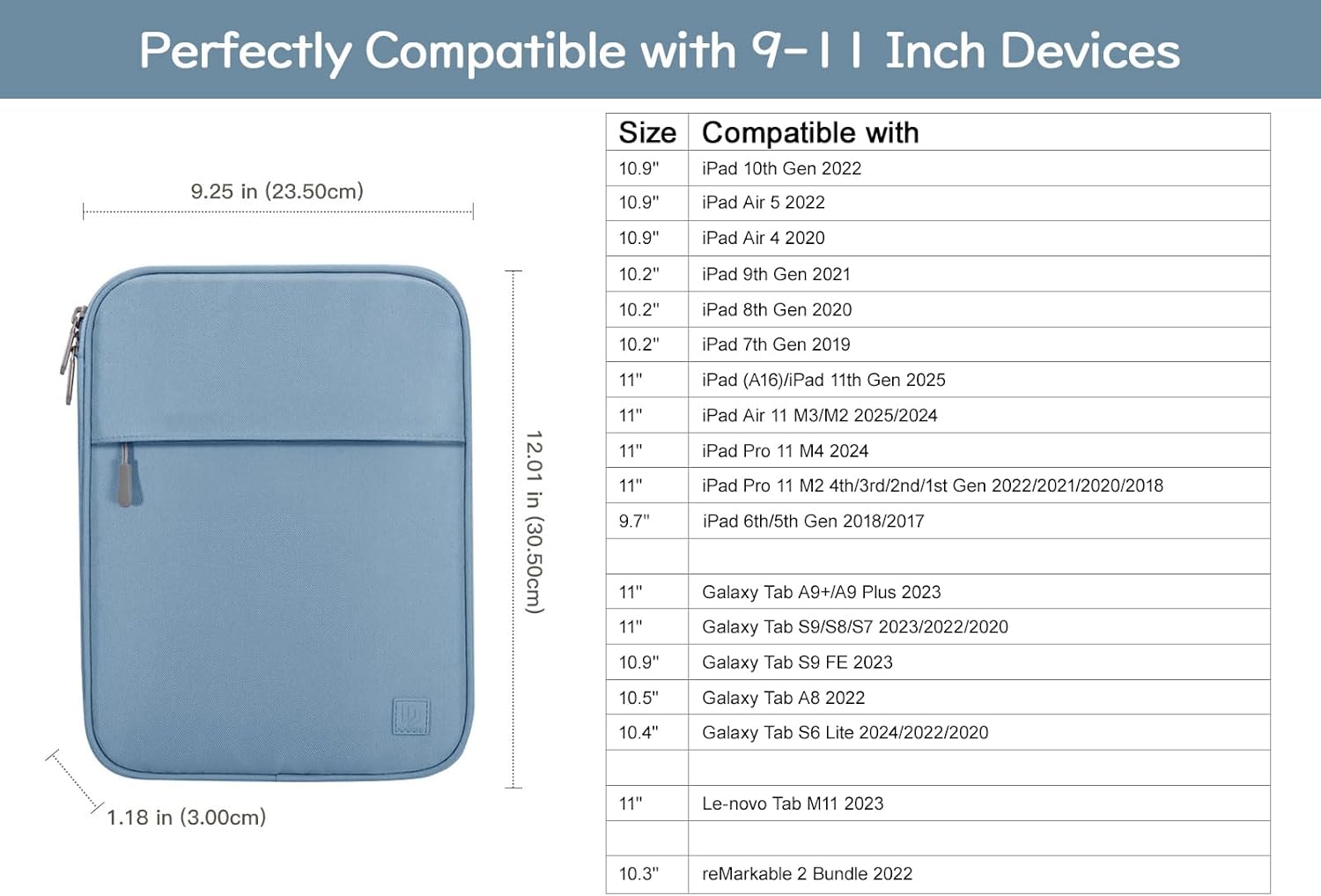 Dadanism 9-11 Inch Tablet Sleeve Padded Carrying Case for iPad (A16) 11th Gen 11", iPad 10th Gen 10.9", i-Pad Air/Pro 11", i-Pad Air 5/4 10.9", i Pad 9/8/7th Gen, Galaxy Tab A9+ Plus 11", Blue - Image 2