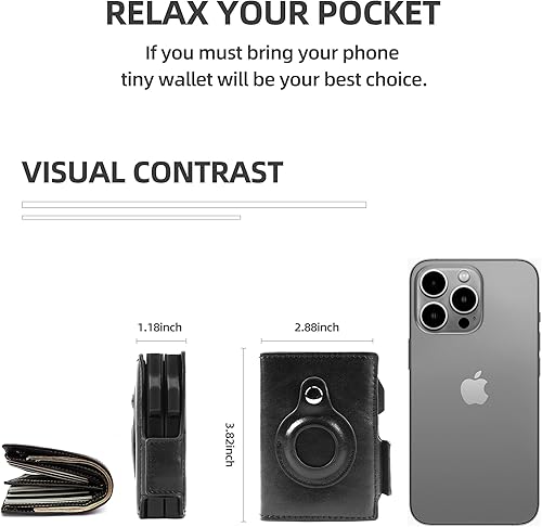 Miniatura 4 de Airtag Wallet Men Double Layers,RFID Smart Slim Leather Air Tag Wallet, High Capacity Pop Up Apple Airtag Wallet with Airtag Holder(Classic Black)