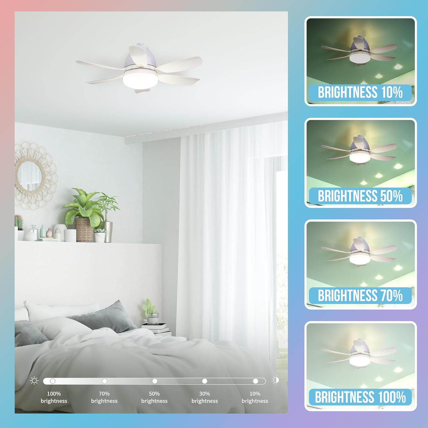 Ceiling Fan with Bluetooth Speaker & RGB Color Changing Lights - 3-in-1 Smart Fan, Remote Control, High Airflow, Premium Sound for Living Room, Bedroom, Patio