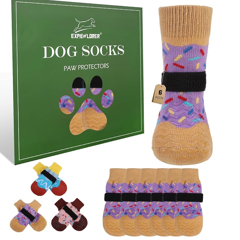 Protetor de patas para cães com grip dupla face EXPAWLORER Roxo, tamanho Grande, pacote com 6