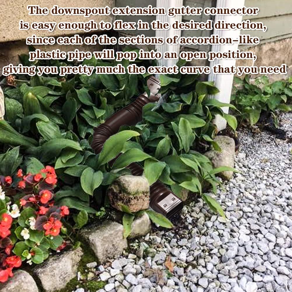 2pcs Rain Gutter Downspout Extensions Flexible, Universal Down Spout Drain Extender with Screws, Rainwater Drainage Pipe Connector for Most Residential Downspouts, 21-59inch
