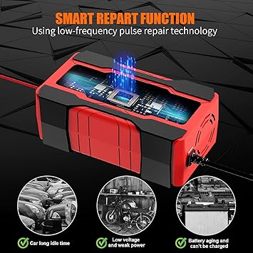 YONHAN Battery Charger 10-Amp 12V and 24V Fully-Automatic Smart Car Battery Charger, Battery Maintainer Trickle Charger, and Battery Desulfator with Temperature Compensation