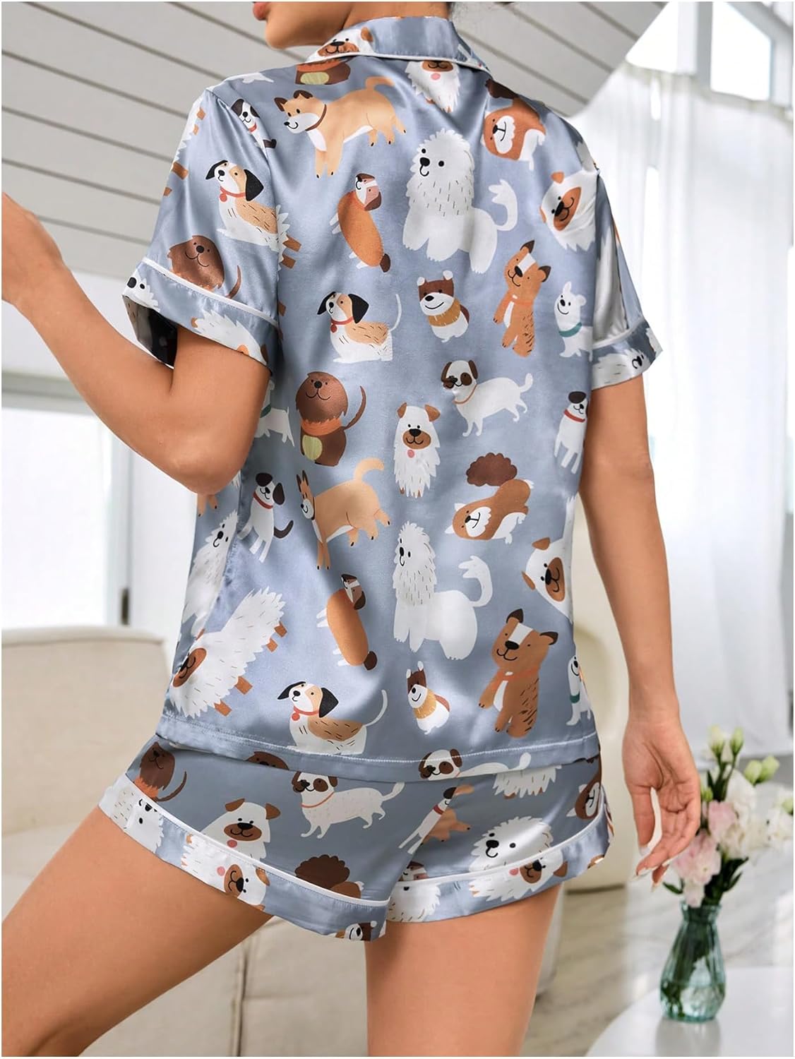 SOLY HUX Cute Satin Pajama Sets for Women, Preppy Summer Pajamas for Teen Girls, 2 Piece Silk Pjs Shorts Lounge Set - Image 2