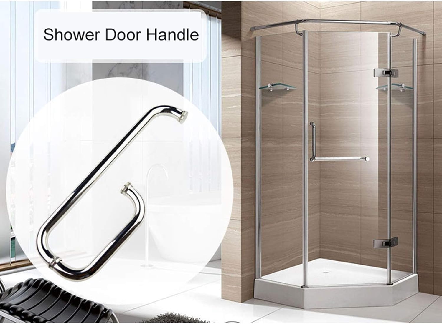 Bathroom Shower Door Handles Sets, Pull Push Replacement Single Door Inside and Outside Glass Door Handle for Hotel/385Mm+185Mm