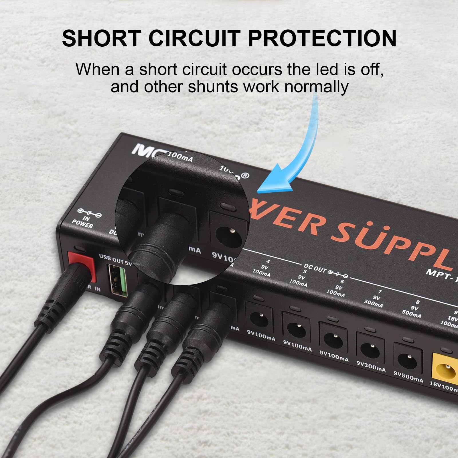 Netzteil für Gitarrenpedale 11-Kanal-Gitarrenpedal-Netzteil mit unabhängigem Kurzschlussschutz, Pedalboard-Netzteil für 9V/12V/18V-Effektpedal