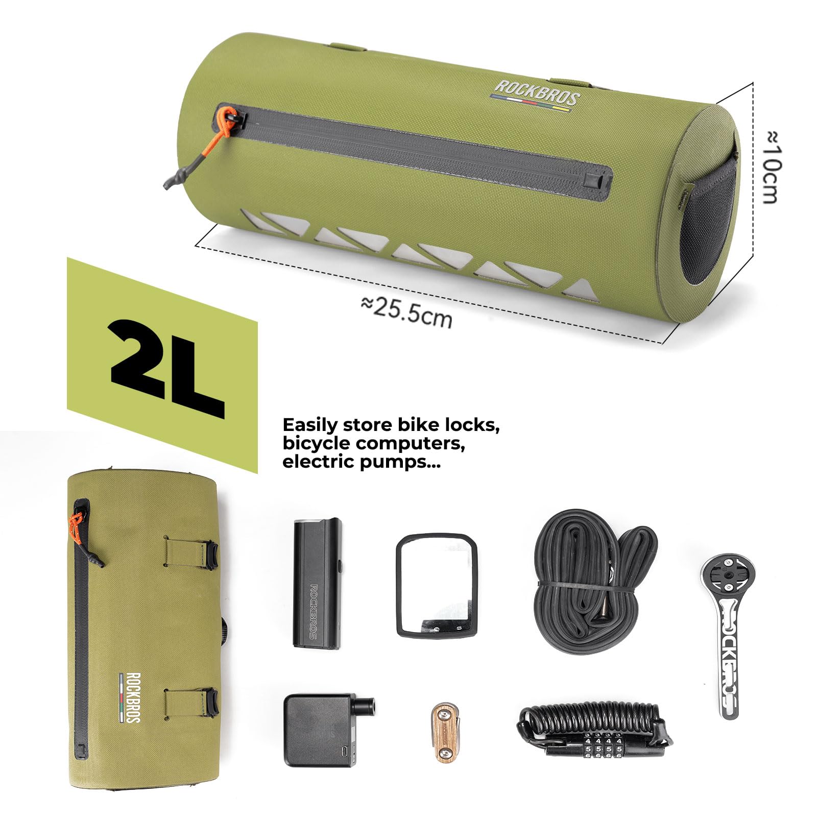 ROCKBROS Road to Sky Bolsa para Manillar de Bicicleta 2L Impermeable, Bolsa Delantera para Bicicleta Montaña Carretera MTB Verde