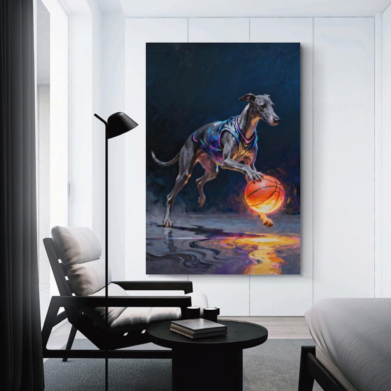 Junmoney Greyhound Basketball Player Digital Art Home Decor Wall Art 08x12inch(20x30cm), for Living Room, Bedroom Or Home Office, Decorative Present for New Homes
