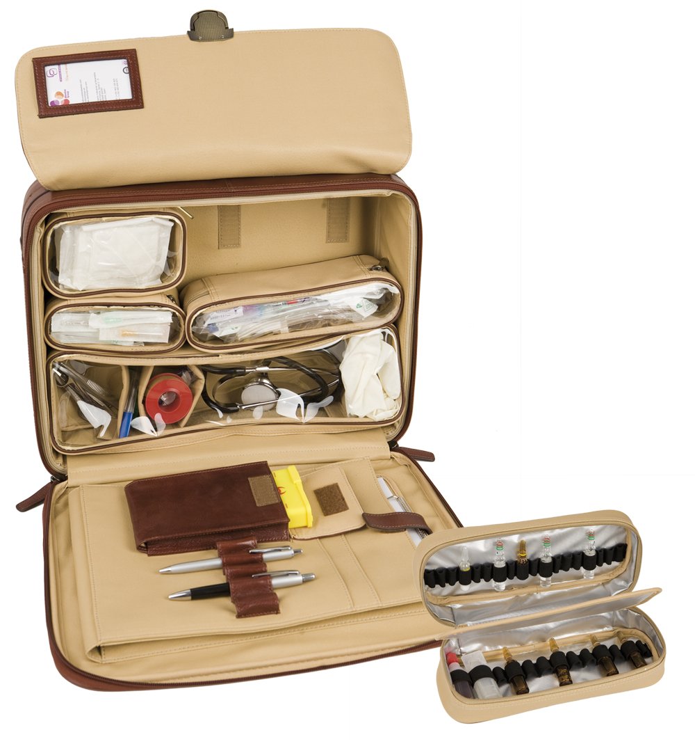 ELITE BAGS, Maletín médico profesional, Doctor´s, Maletín médico de piel, Cierre con llave, 15×40×34cm, Ampulario isotérmico, Bolso de piel, Maletín para visitas médicas, Portátil, Marrón