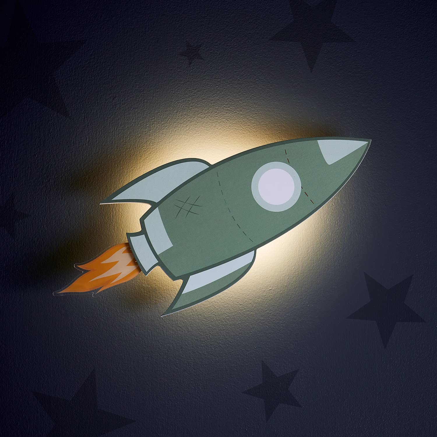 Lights4fun Battery Operated LED Rocket Children's Wall Light Kids Bedroom Nursery Decoration with Remote and Timer