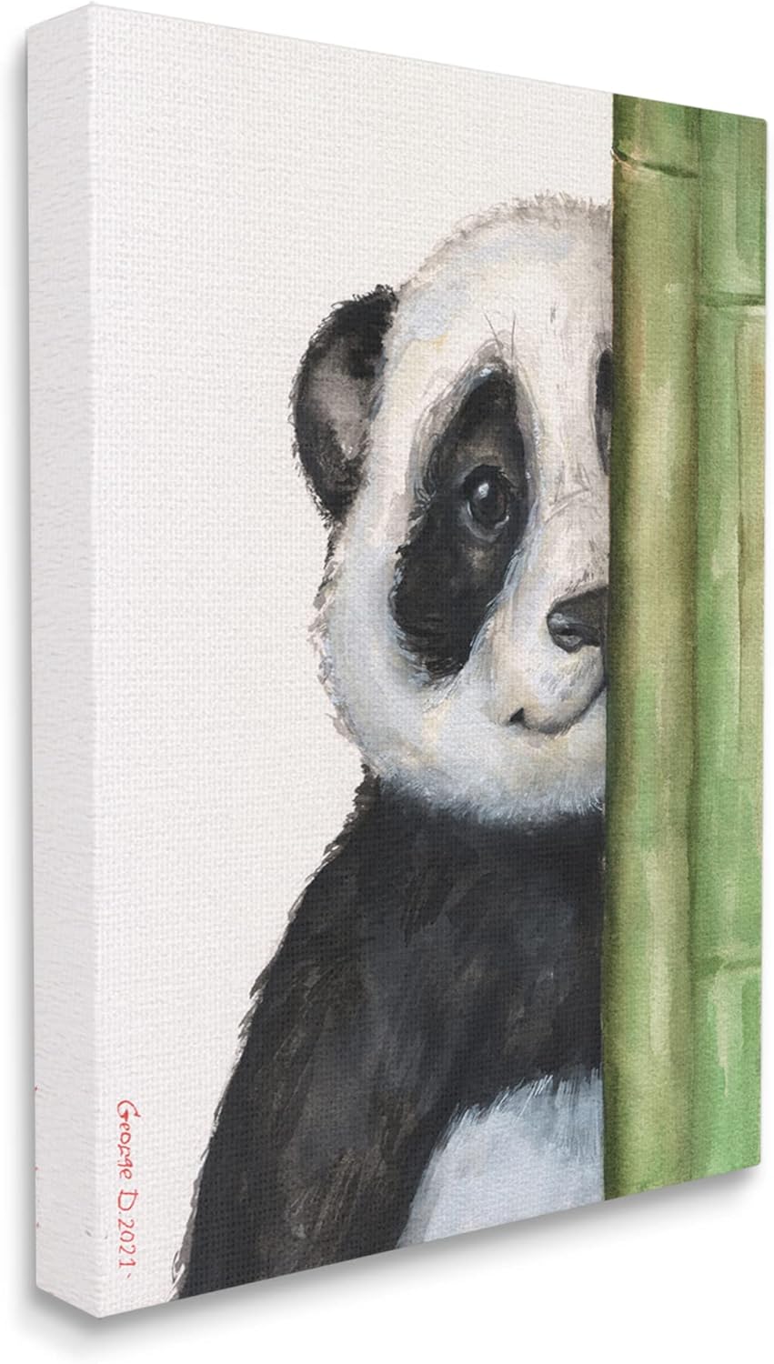 Stupell Industries Panda Bear Peering Around Bamboo Smiling Animal, Design by George Dyachenko 16"L x 1.5"W