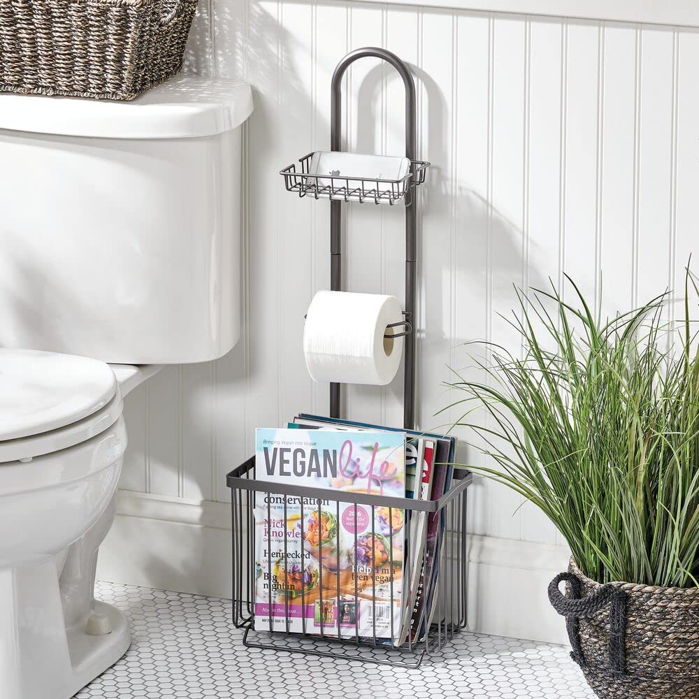 GeekDigg Toilettenpapierhalter – Freistehend, Mit Ablage Für Zeitschrift/iPad, Platinfarben, 61 Cm Hoch