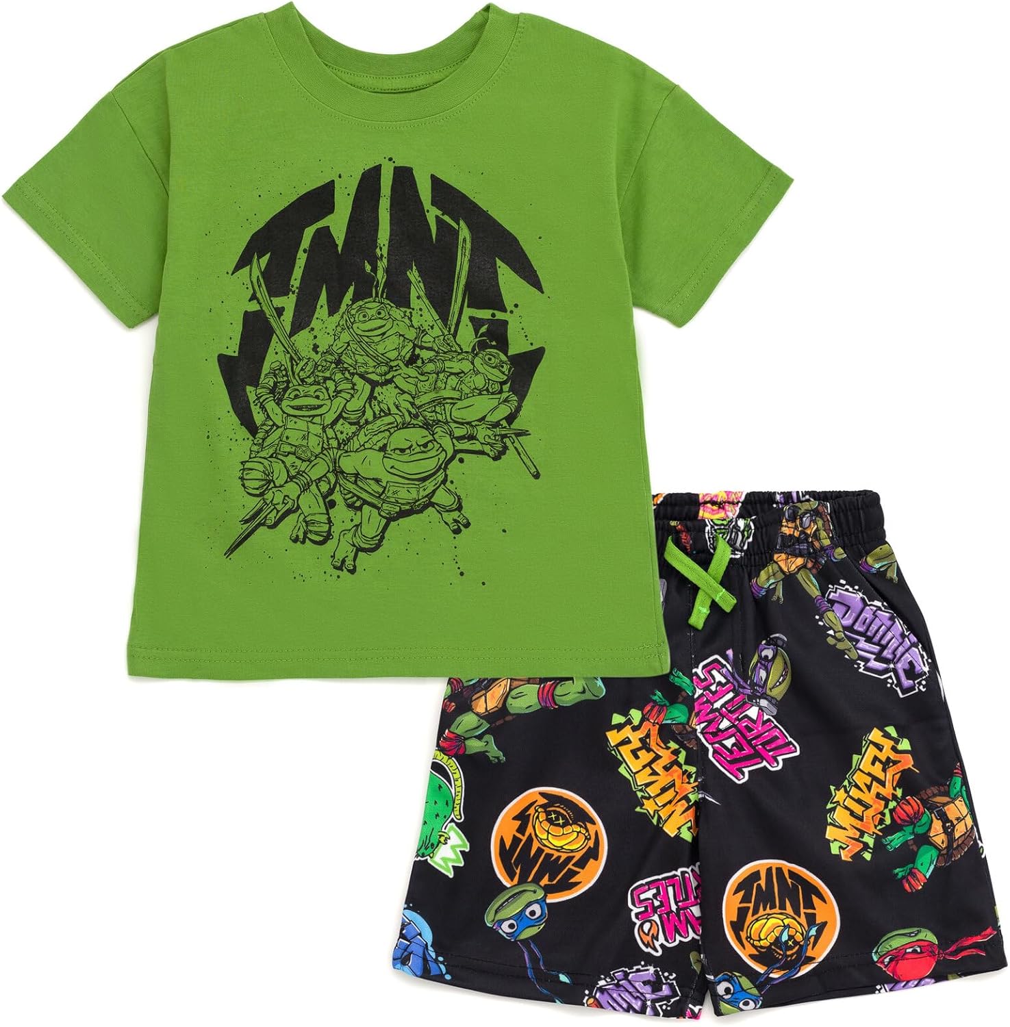 Teenage Mutant Ninja Turtles Birthday Drop Shoulder T-Shirt and Shorts Outfit Set Toddler to Big Kid Sizes (2T - 10-12)