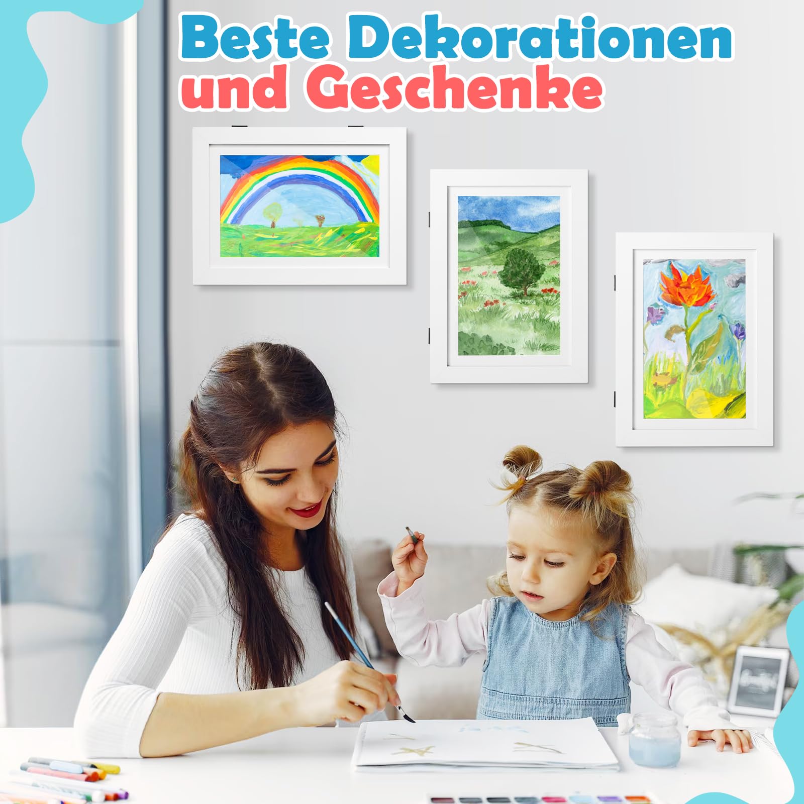 Dioxide Cadre Dessin Enfant A4, Cadre pour Dessin Enfant pour Photos D'Enfants, Cadre Photo D'art A4 Pliable Pour D'art, Photo (Blanc)