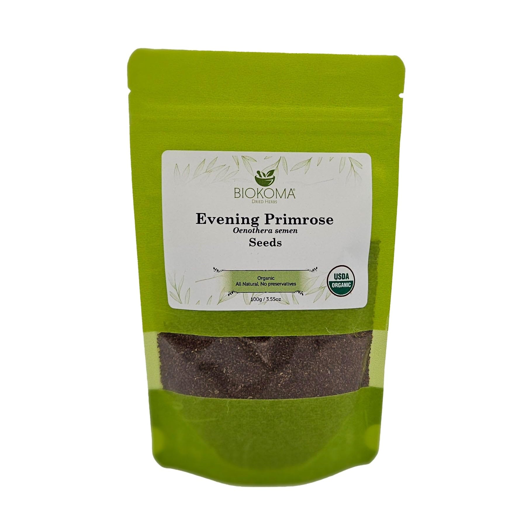 Biokoma Organic Evening Primrose Seeds 100g (3.55oz) in Resealable Moisture Proof Pouch - Herbal Tea, Kosher, No Additives, No Preservatives, Kosher