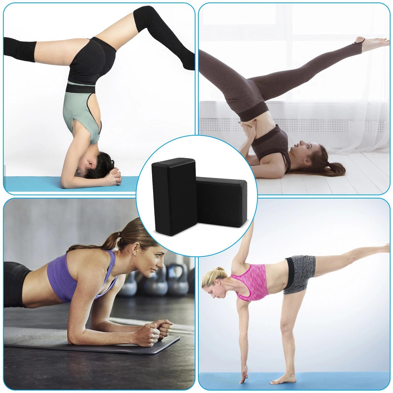 Mattoncini Yoga,2 Pezzi Yoga Blocks,Mattoncino In Schiuma EVA, Grandi Dimensioni: 23 X 15 X 7,5 Cm, Adatto Per Pilates, Fitness, Allenamento Della Forza, Stretching (nero)
